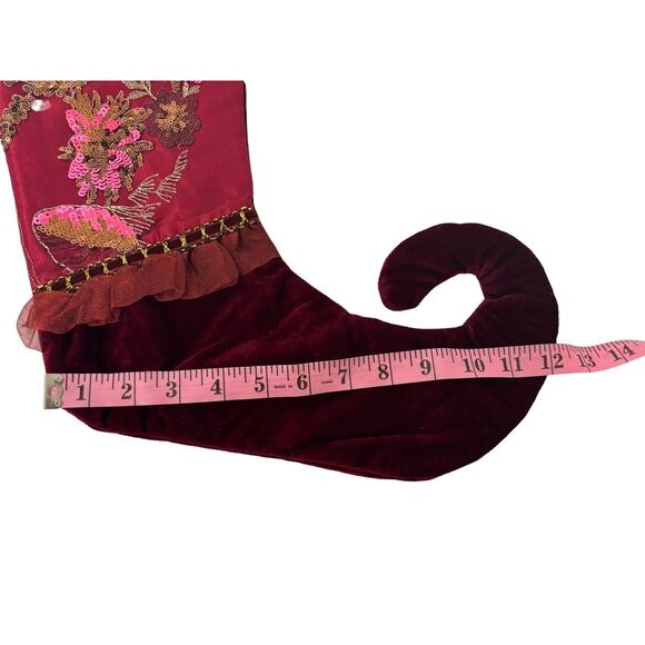 Christmas Holiday Stocking Victorian Inspired Satin Velvet Sequined Floral - Picture 7 of 9